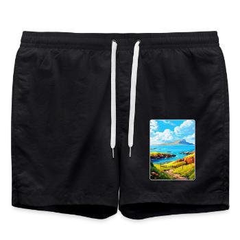 Isle Of Rum Scotland Uk Vintage Travel Poster WPA - Swim Trunks - black - Front - AI Model Male 185 light (185cm)