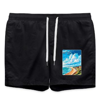 Seaford England Uk Vintage Reiseplakat Souvenir - Badeshorts - Schwarz - Vorne - AI Model Male 185 light (185cm)