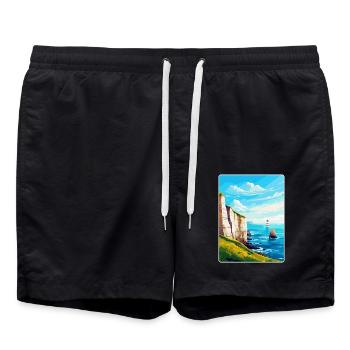 Beachy Head Sussex Vintage Reiseposter Souvenir - Badeshorts - Schwarz - Vorne - AI Model Male 185 light (185cm)
