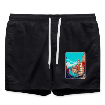Genoa Italy Vintage Travel Poster WPA Art Souvenir - Swim Trunks - black - Front - AI Model Male 185 light (185cm)
