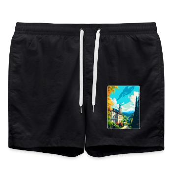 Baden Baden Deutschland Vintage Reiseplakat Souvenir - Badeshorts - Schwarz - Vorne - AI Model Male 185 light (185cm)