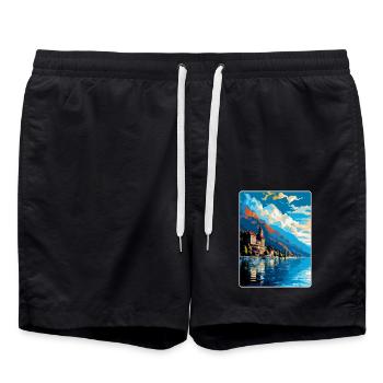 Montreux Schweiz Vintage Reiseplakat WPA Kunst - Badeshorts - Schwarz - Vorne - AI Model Male 185 light (185cm)