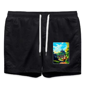 Marburg Deutschland Vintage Reiseplakat Souvenir WPA - Badeshorts - Schwarz - Vorne - AI Model Male 185 light (185cm)