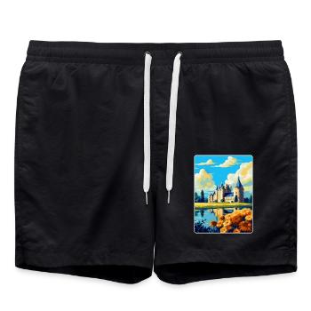 Vallée de la Loire France Affiche de voyage vintage souvenir - Short de bain - noir - Devant - AI Model Male 185 light (185cm)