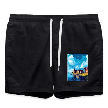 Trelleborg Sweden Vintage Travel Poster Souvenir - Swim Trunks - black - Front - AI Model Male 185 light (185cm)