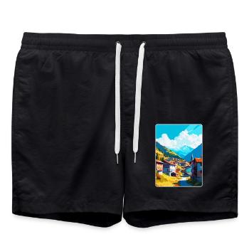 Artvin Turkey Vintage Travel Poster WPA Souvenir - Swim Trunks - black - Front - AI Model Male 185 light (185cm)