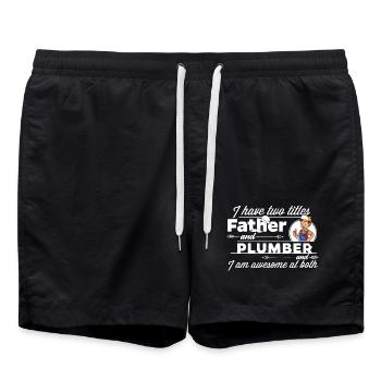 Father and Plumber - I have two Titles - Badeshorts - Schwarz - Vorne - AI Model Male 185 light (185cm)