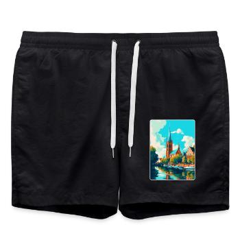 Affiche de voyage vintage de Lübeck Allemagne Souvenir WPA - Short de bain - noir - Devant - AI Model Male 185 light (185cm)