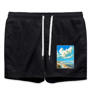 Affiche de voyage vintage de la mer des Wadden aux Pays-Bas WPA - Short de bain - noir - Devant - AI Model Male 185 light (185cm)