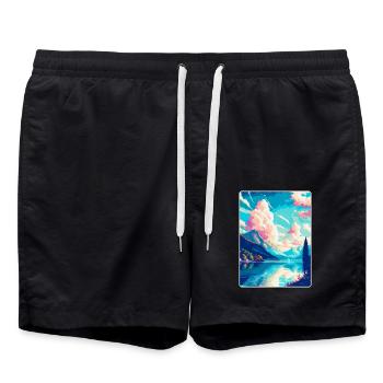 Burgenstock Schweiz Vintage Reiseposter WPA - Badeshorts - Schwarz - Vorne - AI Model Male 185 light (185cm)
