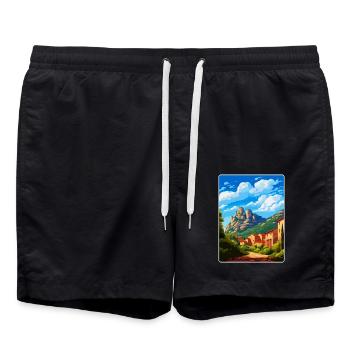 Montserrat Spanien Vintage Reiseplakat Souvenir - Badeshorts - Schwarz - Vorne - AI Model Male 185 light (185cm)