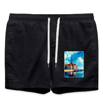 Rostock Allemagne Affiche de voyage vintage Souvenir WPA - Short de bain - noir - Devant - AI Model Male 185 light (185cm)