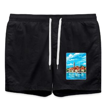 Koper Slowenien Vintage Reiseplakat Souvenir WPA - Badeshorts - Schwarz - Vorne - AI Model Male 185 light (185cm)
