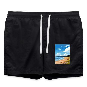 Anchor Point Beach Alaska Vintage Reiseposter - Badeshorts - Schwarz - Vorne - AI Model Male 185 light (185cm)