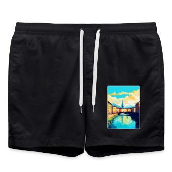 Turin Italie Affiche de voyage vintage WPA Art Souvenir - Short de bain - noir - Devant - AI Model Male 185 light (185cm)