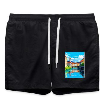 Ljubljana Slowenien Vintage Reiseplakat Souvenir - Badeshorts - Schwarz - Vorne - AI Model Male 185 light (185cm)