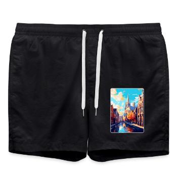 Gand, Belgique, Affiche de voyage vintage WPA, Souvenir - Short de bain - noir - Devant - AI Model Male 185 light (185cm)