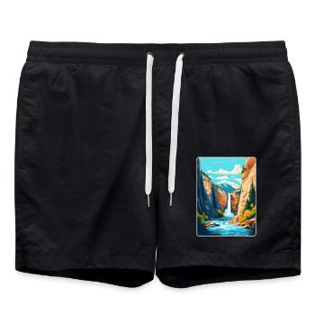 Foroglio Falls Switzerland Vintage Travel Poster - Swim Trunks - black - Front - AI Model Male 185 light (185cm)