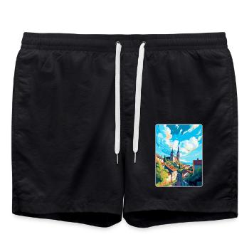 Tabor Tschechische Republik Vintage Reiseplakat WPA Kunst - Badeshorts - Schwarz - Vorne - AI Model Male 185 light (185cm)