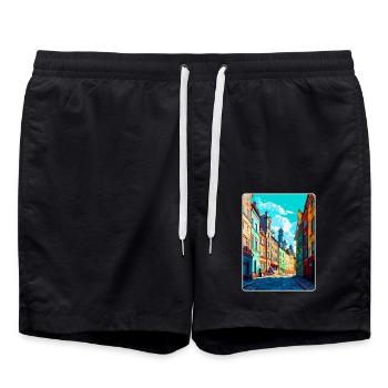 Pilsen Tschechische Republik Vintage Reiseplakat WPA - Badeshorts - Schwarz - Vorne - AI Model Male 185 light (185cm)