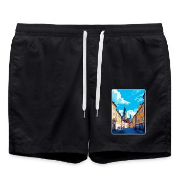 Olomouc Tschechische Republik Vintage Reiseposter WPA - Badeshorts - Schwarz - Vorne - AI Model Male 185 light (185cm)
