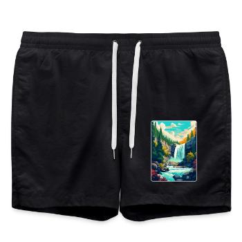 Giessbach Falls Switzerland Vintage Travel Poster - Swim Trunks - black - Front - AI Model Male 185 light (185cm)