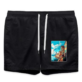 Bayonne France Affiche de voyage vintage Souvenir WPA - Short de bain - noir - Devant - AI Model Male 185 light (185cm)
