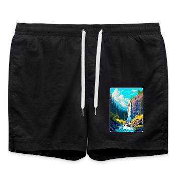 Trummelbachfälle Schweiz Reiseplakat WPA - Badeshorts - Schwarz - Vorne - AI Model Male 185 light (185cm)