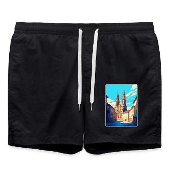 Santiago Espagne Affiche de voyage vintage Souvenir WPA - Short de bain - noir - Devant - AI Model Male 185 light (185cm)