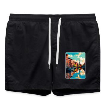 Leeuwarden Niederlande Vintage Reiseplakat WPA - Badeshorts - Schwarz - Vorne - AI Model Male 185 light (185cm)