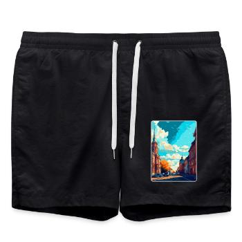Lodz Pologne Affiche de voyage vintage WPA Art Souvenir - Short de bain - noir - Devant - AI Model Male 185 light (185cm)