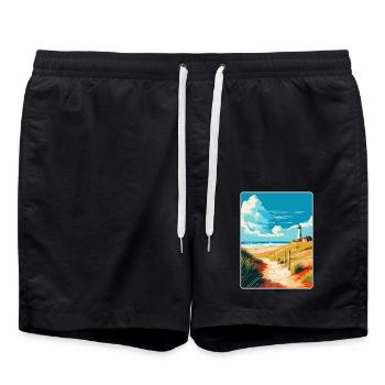 Insel Sylt Deutschland Vintage Reiseplakat Souvenir - Badeshorts - Schwarz - Vorne - AI Model Male 185 light (185cm)
