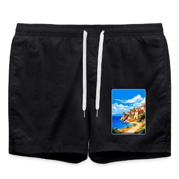 Péninsule de Mani Grèce Affiche de voyage vintage WPA - Short de bain - noir - Devant - AI Model Male 185 light (185cm)