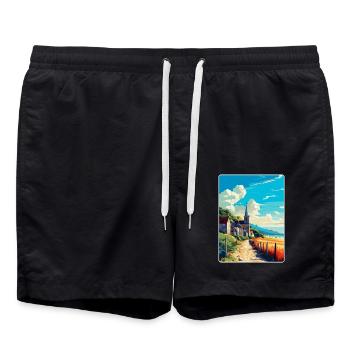 Normandie Frankreich Vintage Reiseplakat Souvenir WPA - Badeshorts - Schwarz - Vorne - AI Model Male 185 light (185cm)