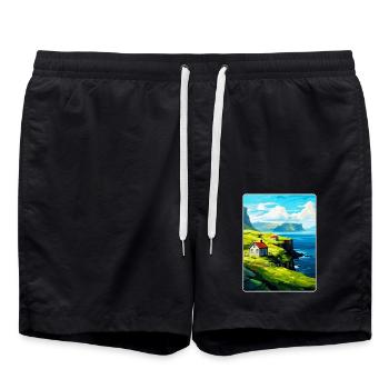 Faroe Islands Denmark Vintage Travel Poster WPA - Swim Trunks - black - Front - AI Model Male 185 light (185cm)