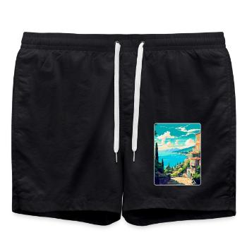 Corfu Greece Vintage Travel Poster WPA Souvenir - Swim Trunks - black - Front - AI Model Male 185 light (185cm)