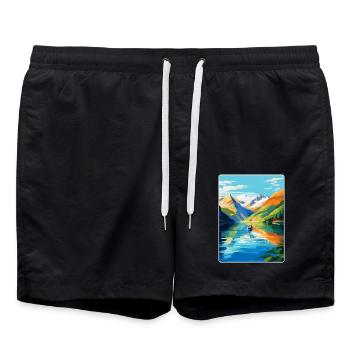 Die Fjorde Norwegen Vintage Reiseplakat Souvenir - Badeshorts - Schwarz - Vorne - AI Model Male 185 light (185cm)