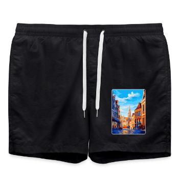 Bruxelles Belgique Poster de voyage vintage souvenir - Short de bain - noir - Devant - AI Model Male 185 light (185cm)