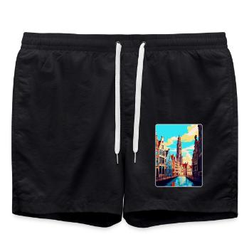 Anvers Belgique Affiche de voyage vintage Souvenir WPA - Short de bain - noir - Devant - AI Model Male 185 light (185cm)