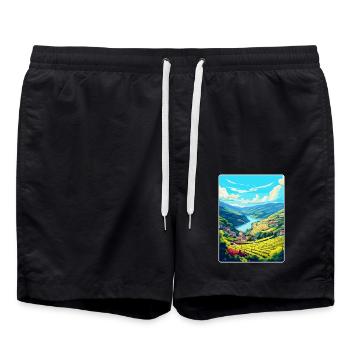 Douro-Tal Portugal Vintage Reiseposter WPA - Badeshorts - Schwarz - Vorne - AI Model Male 185 light (185cm)