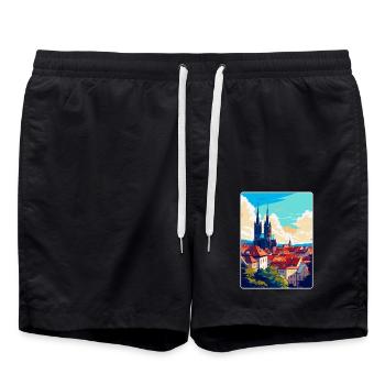 Brünn Tschechische Republik Vintage Reiseplakat Souvenir - Badeshorts - Schwarz - Vorne - AI Model Male 185 light (185cm)