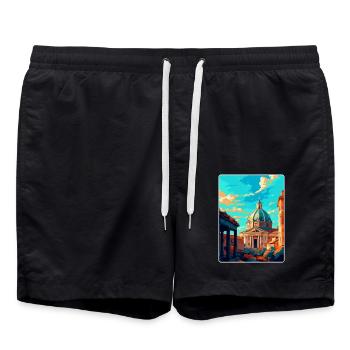 Rome Italy Vintage Travel Poster Souvenir Postcard - Swim Trunks - black - Front - AI Model Male 185 light (185cm)