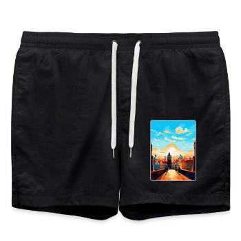 Prag Tschechische Republik Vintage Reiseplakat WPA - Badeshorts - Schwarz - Vorne - AI Model Male 185 light (185cm)