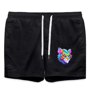 Liger Hybrid Löwe Tiger Katze Bunte Karikatur Kawai - Badeshorts - Schwarz - Vorne - AI Model Male 185 light (185cm)