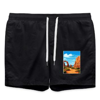 Arches National Park Utah Vintage Reiseposter - Badeshorts - Schwarz - Vorne - AI Model Male 185 light (185cm)