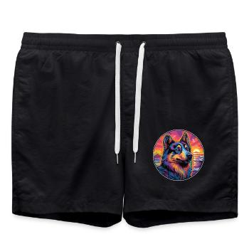 Böhmischer Schäferhund Rasse Bunte Karikatur Wasser - Badeshorts - Schwarz - Vorne - AI Model Male 185 light (185cm)