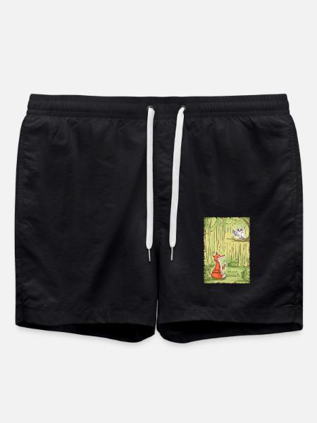 Waldgespräch: Fuchs und Eule - Badeshorts - Schwarz