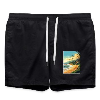 North Shore Hawaii Vintage Reiseposter Souvenir - Badeshorts - Schwarz - Vorne - AI Model Male 185 light (185cm)