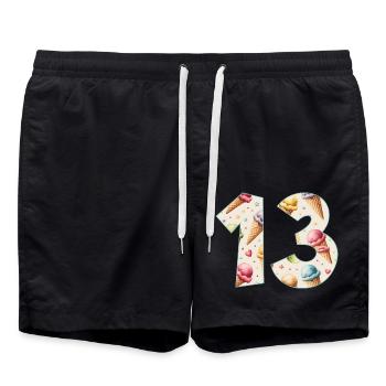 EISCREME NUMMER 13 JAHRE EIS 13. GEBURTSTAG - Badeshorts - Schwarz - Vorne - AI Model Male 185 light (185cm)