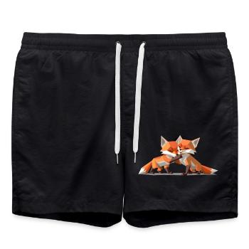 Low-poly Fox Cubs - Swim Trunks - black - Front - AI Model Male 185 light (185cm)